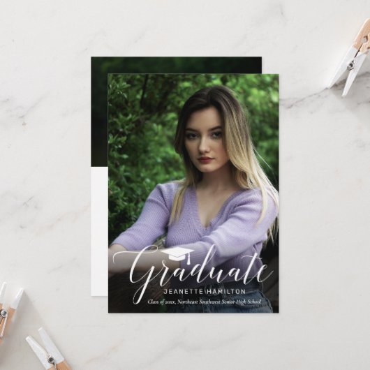 Typografie Script Front/Back Foto Abschluss Invi Einladung (Vorderseite/Rückseite Beispiel)