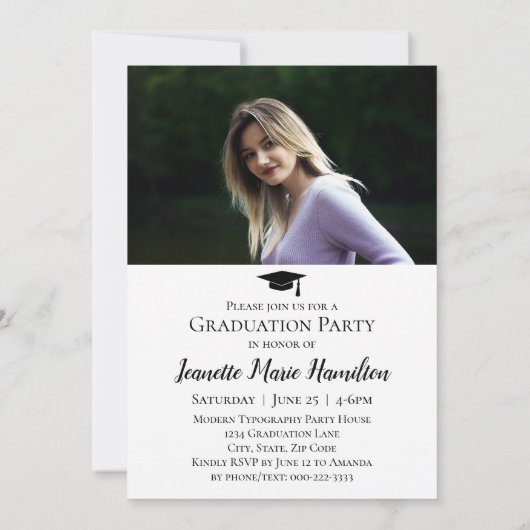 Typografie Script Front/Back Foto Abschluss Invi Einladung (Rückseite)