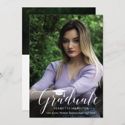 Typografie Script Front/Back Foto Abschluss Invi Einladung (Vorne/Hinten)