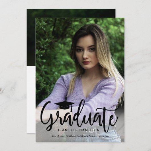 Typografie Script Front/Back Foto Abschluss Invi Einladung (Vorne/Hinten)