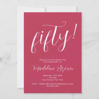 Typografie Script Magenta 50. Geburtstag Einladung