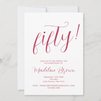 Typografie Script Magenta 50. Geburtstag Einladung