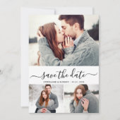 Typografie Script Minimal 3 Foto Collage Wedding Save The Date (Vorderseite)