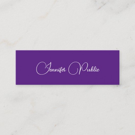 Typografie Script Modernes Einfaches Template Lila Mini Visitenkarte (Vorderseite)
