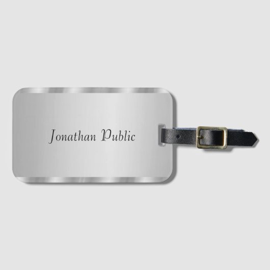 Typografie Script Name Glam Imitate Silver Templat Gepäckanhänger (Vorderseite (Horizontal))
