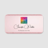 Typografie Script Rose Gold Glitzer Look Template Namensschild (Vorderseite)