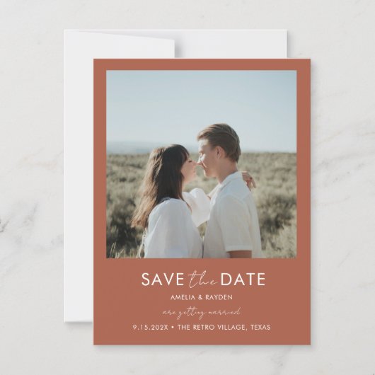 Typografie Script Rust Foto Wedding Save the Date Magneteinladung (Vorderseite)