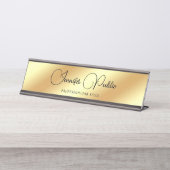 Typografie Script Text Moderne elegante Imitat Gol Schreibtischnamensplakette (Vorderseite )