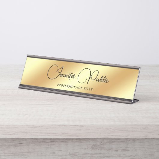 Typografie Script Text Moderne elegante Imitat Gol Schreibtischnamensplakette (Vorderseite )