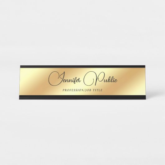 Typografie Script Text Moderne elegante Imitat Gol Schreibtischnamensplakette (Vorderseite )