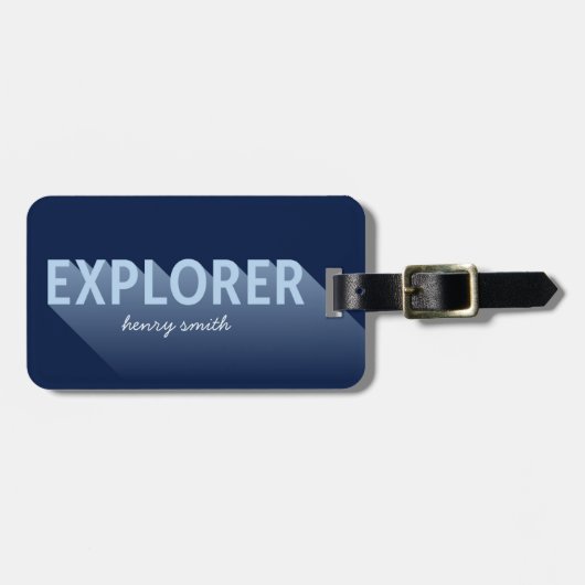 Typografie Shadow Modern Blue Explorer - Gepäckmar Gepäckanhänger (Vorderseite horizontal)