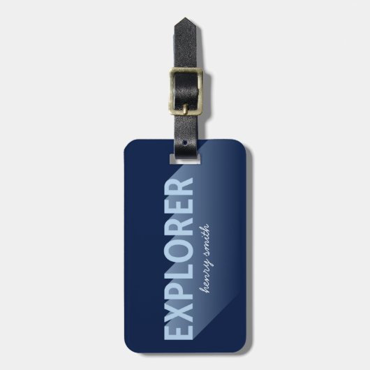 Typografie Shadow Modern Blue Explorer - Gepäckmar Gepäckanhänger (Vorderseite vertikal)