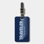 Typografie Shadow Modern Blue Traveller Gepäckmark Gepäckanhänger (Vorderseite vertikal)