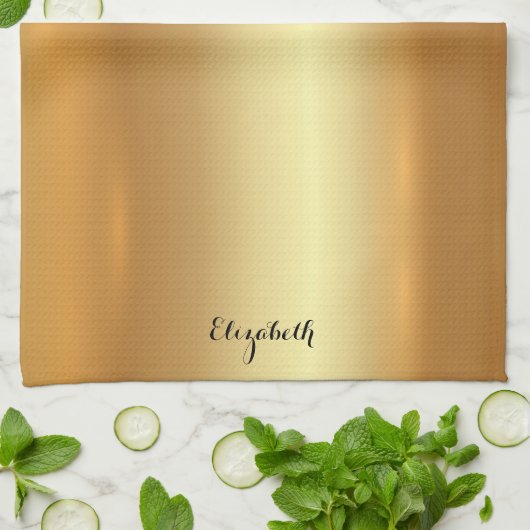 Typografie Skript Name Elegant Schwarz und Gold Geschirrtuch (Gefaltet)