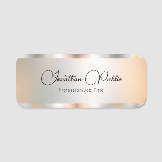 Typografie Skripttext Silver Template-Elegant Namensschild (Vorderseite)