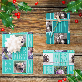 Typografie Square Fotos Türkis Niedlich Retro Geschenkpapier Set