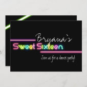 Typografie Sweet 16 Neon Glow Dance Party Einladun Einladung (Vorne/Hinten)