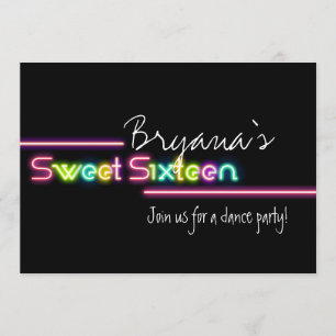 Typografie Sweet 16 Neon Glow Tanzparty-Einladung Einladung