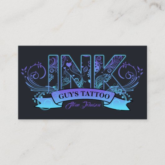 Typografie Tattoo Artist Lavender/Aqua ID815 Visitenkarte (Vorderseite)