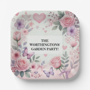 Typografie Text Blumenherzen romantische Aquarellf Pappteller