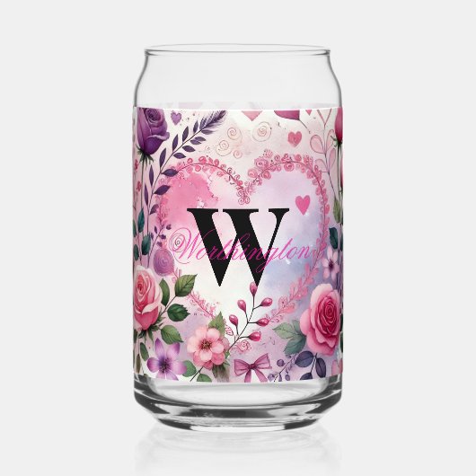 Typografie Text florale Herzen romantische Wasserf Dosenglas (Vorderseite)