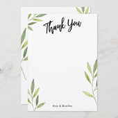 Typografie und grüne Aquarellfolien Dankeskarte (Vorne/Hinten)