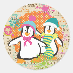 Typografie und Pinguine Niedlich Holiday Round Sti Runder Aufkleber