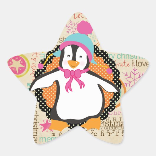 Typografie und Pinguine Whimsy-Star-Aufkleber Stern-Aufkleber (Vorderseite)