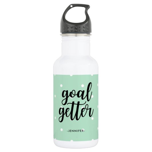 Typografie und Punkte | Mint Green Goal Getter Trinkflasche (Vorderseite)