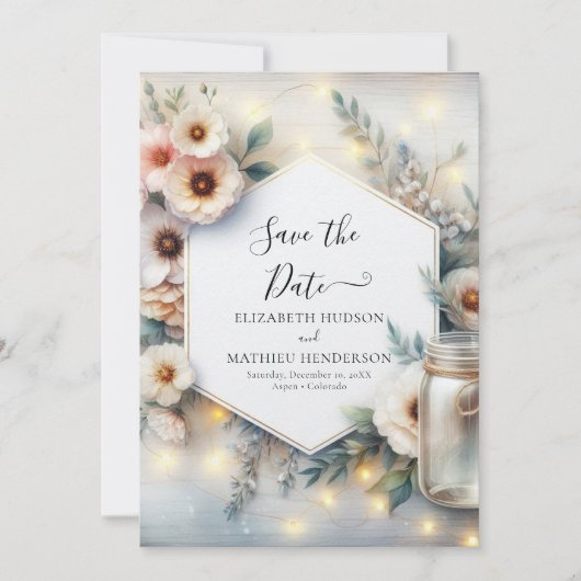 Typografie Unique Mason Jar Wedding Save The Date (Vorderseite)