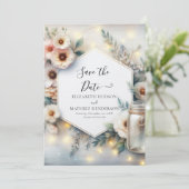 Typografie Unique Mason Jar Wedding Save The Date (Stehend Vorderseite)