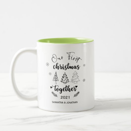 Typografie - unser erstes Weihnachten gemeinsam Zweifarbige Tasse (Links)