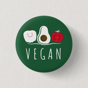 Typografie Vegan Veg Fruit Motifs Weiß auf Grün Button