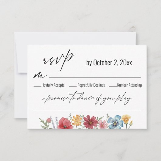Typografie Watercolor Wildblume Song Request RSVP Karte (Vorderseite)