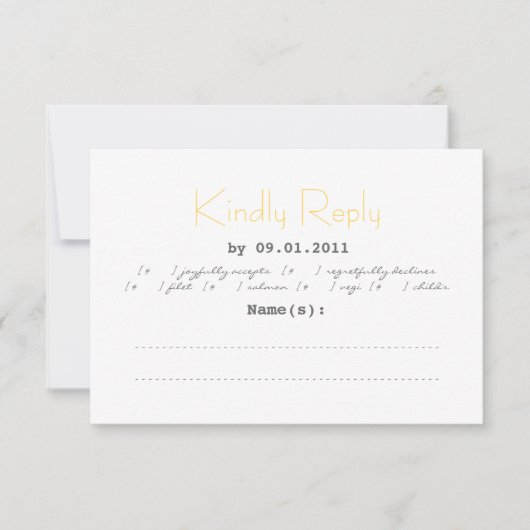 Typografie Wedding RSVP in Grau und Gelb Karte (Vorderseite)