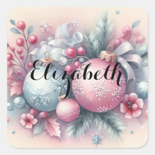 Typografie Weihnachtsbaumschmuck Aquarell Sq Quadratischer Aufkleber