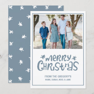 Typografie Weihnachtskarte Blau und Weiß Foto Einladung