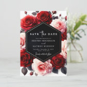 Typografie Whimsical Crimson Red Wedding Save The Date (Stehend Vorderseite)