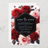 Typografie Whimsical Crimson Red Wedding Save The Date (Vorne/Hinten)