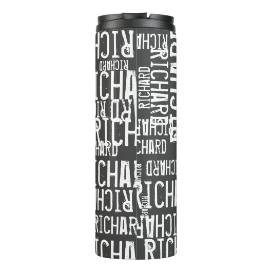 Typografie (Wiederholname) Schwarz Thermosbecher (Rückseite)