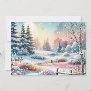 Typografie Winterlandschaft Cottage Wasserfarbe Einladung