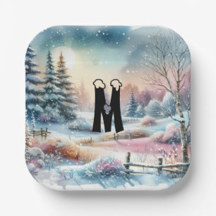 Typografie Winterlandschaft Cottage Wasserfarbe Pappteller