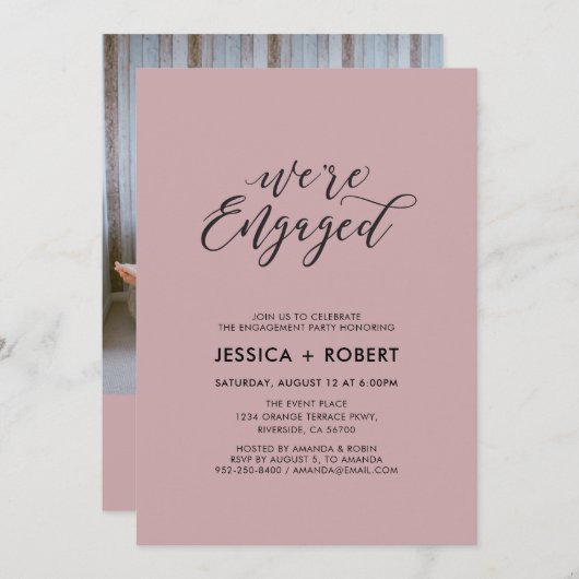 Typografie "Wir sind Verlobt" Foto Engagement Part Einladung (Vorne/Hinten)