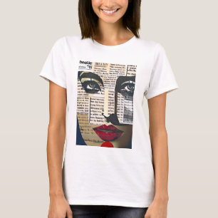 Typografie-Wortkunst Dame Augen und rote Lippen T-Shirt