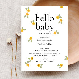 Typografie Yellow Floral Hello Baby Dusche Einladung