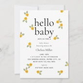 Typografie Yellow Floral Hello Baby Dusche Einladung (Vorderseite)