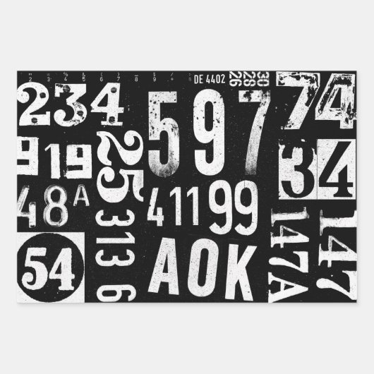 Typografie-Zahlen Decoupage Wrapping Paper Geschenkpapier Set (Vorderseite)
