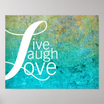Typografie Zitat Poster live lachen Liebe auf blau