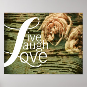 Typografie Zitat Poster live lachen Liebe und Rose