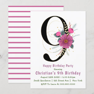 Typografie zum 9. Geburtstag Einladungen